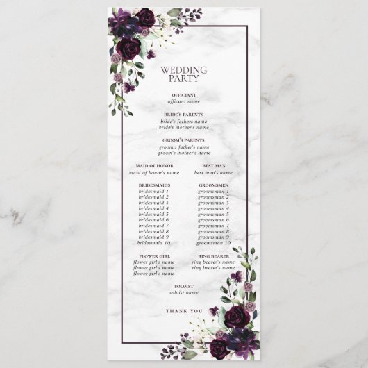 Programme officiel de mariage à l'aquarelle violet (Dos)