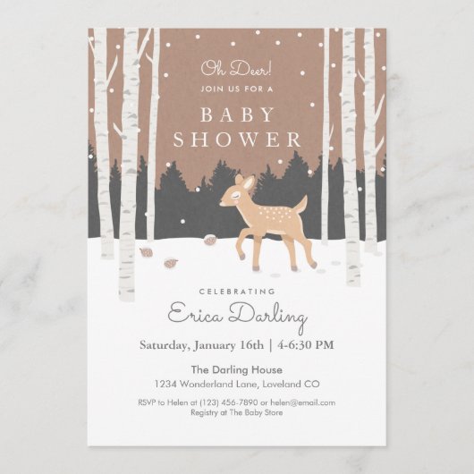 Programme Oh Deer ! Thème baby shower Woodland | brun mou (Devant)