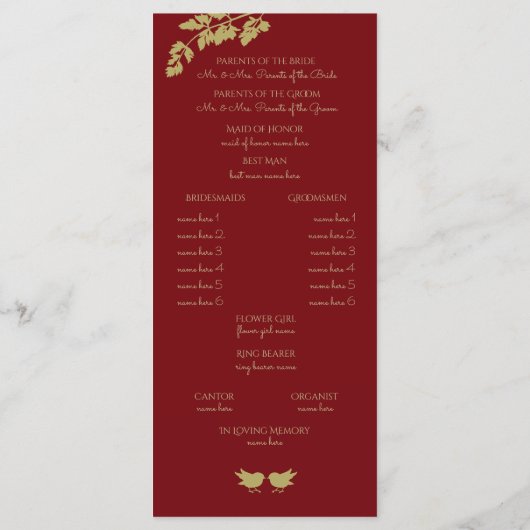 Programme Oiseaux de bois et olivier d'or Rouge (Dos)