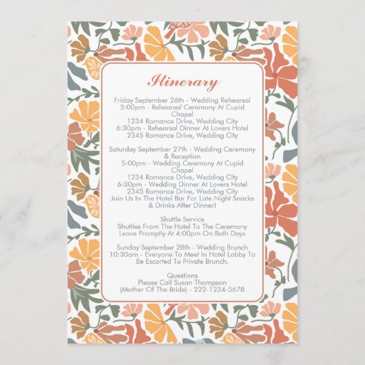 Programme Oiseaux floraux Abstraits Itinéraire Mariage du mi (Dos)