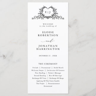 Programme Old Money Modern Formal Black Luxury Chic Wedding