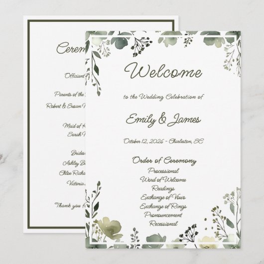 Programme Olive Floral Wedding (Devant / Derrière)