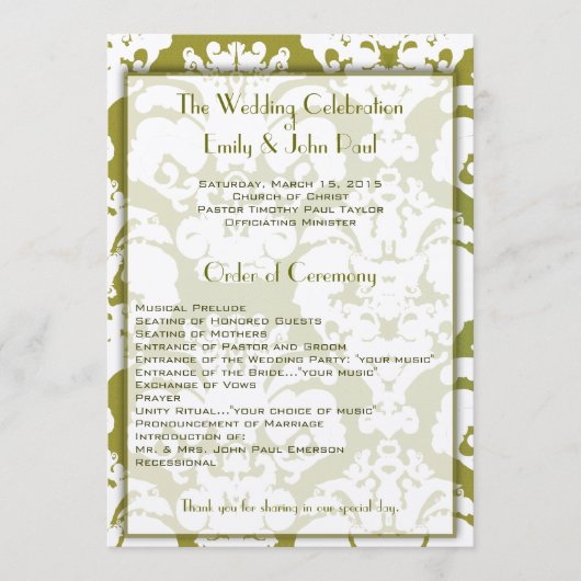 Programme Olive Green Mariage damassé (Devant)