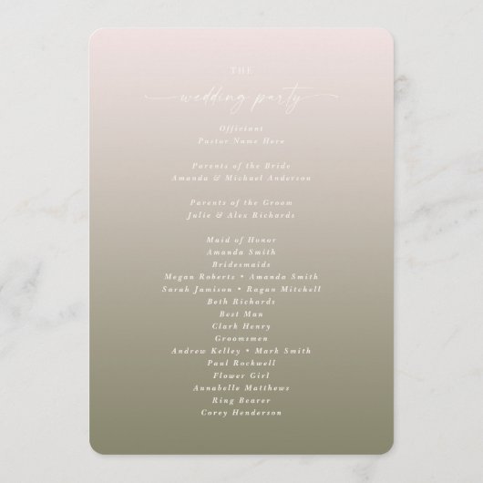 Programme Ombre Blush Pink & Green Mariage Ceremony Programm (Dos)