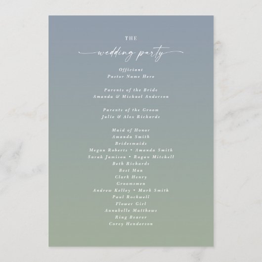 Programme Ombre Dusty Blue & Green Mariage Ceremony Programm (Dos)
