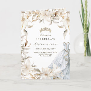 Programme Or Argent blanc Floral plié Quinceañera