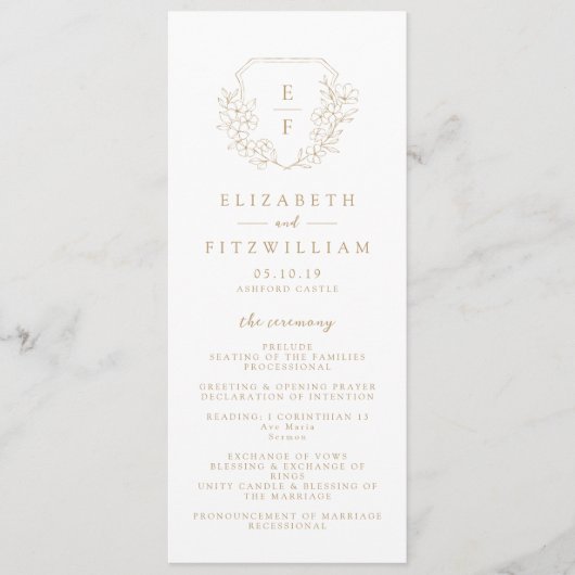 Programme Or Simple Élégant Cerisier Blossom Monogram Crest (Devant)