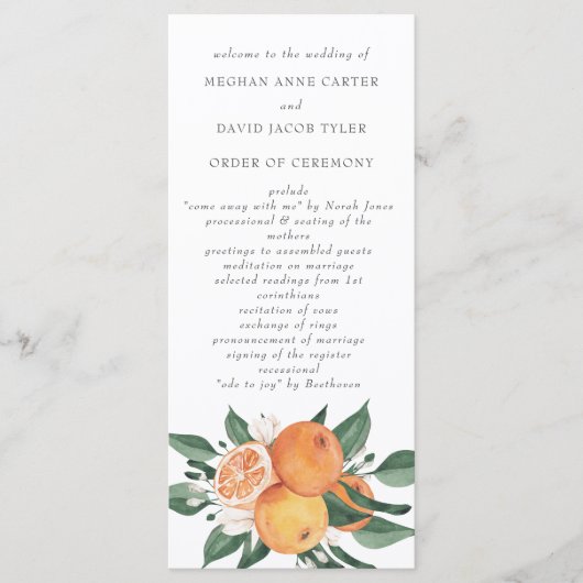 Programme Orange Blossoms Citrus Botanical Wedding  (Devant)