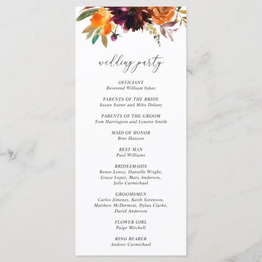 Programme Orange Bourgogne Brûlé Chute Florale Rustique Mari (Dos)