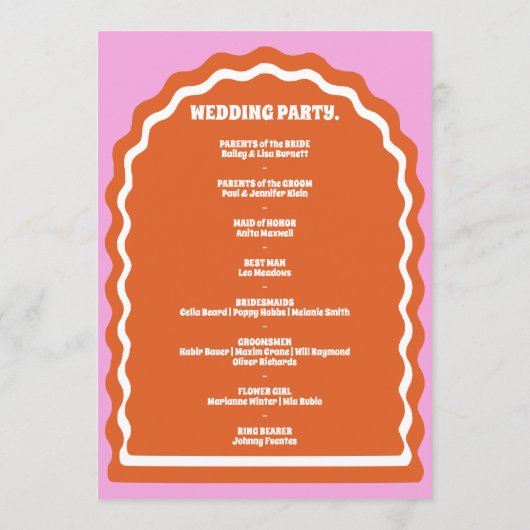 Programme Orange Retro Arch Mariage Ordre de service (Dos)