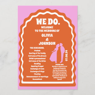 Programme Orange Retro Arch Mariage Ordre de service