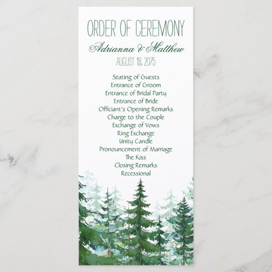 Programme Ordre de cérémonie de mariage au sapin (Devant)