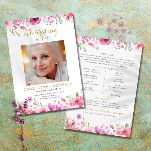 Programme Ordre de service de deuil avec photo florale