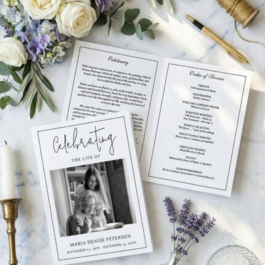 Programme Ordre de service de funérailles minimal moderne né