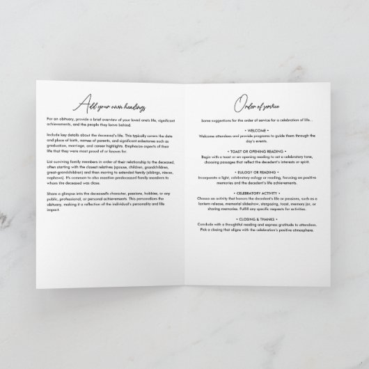 Programme Ordre de service Nécrologie 7-Photo Mémorial/Funér (Intérieur)