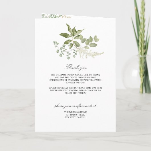 Programme Ordre des funérailles | Floral Memorial Program (Dos)