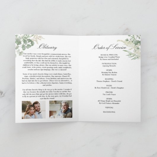 Programme Ordre des funérailles | Floral Memorial Program (Intérieur)