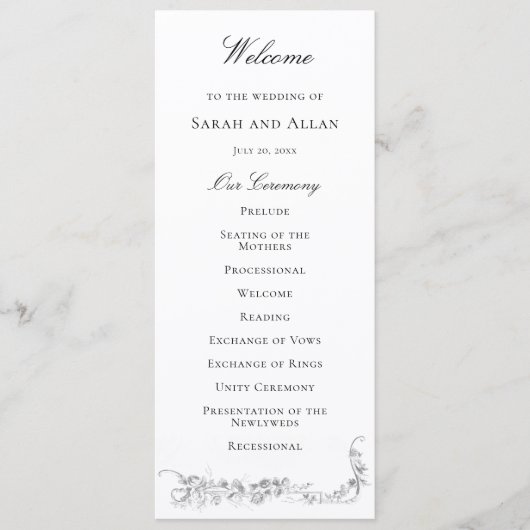 Programme Ornate Classic French Rose Border Wedding (Devant)