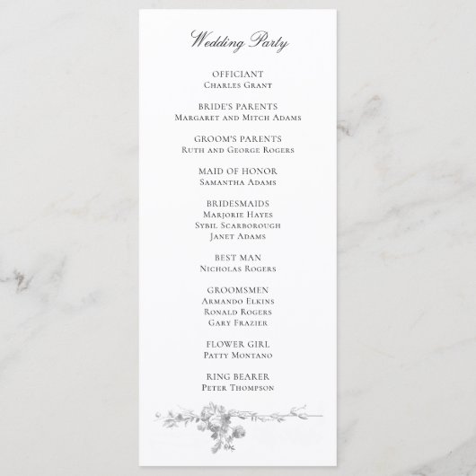 Programme Ornate Classic French Rose Border Wedding (Dos)