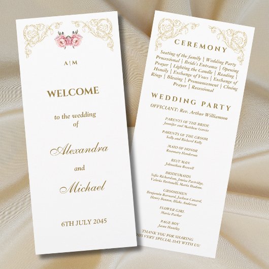 Programme Ornate Floral Rococo Vintage Wedding