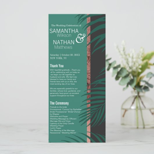 Programme Palm Feuille  Black Rose Gold Mariage (Debout devant)