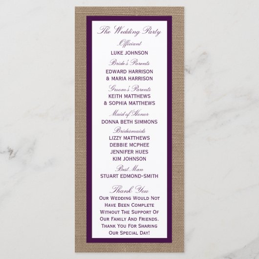 Programme Palm Tree Burlap Beach Wedding | Choisissez votre  (Dos)