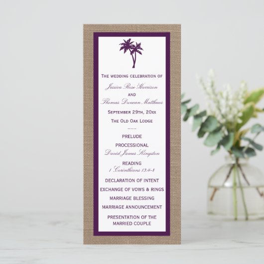 Programme Palm Tree Burlap Beach Wedding | Choisissez votre (Debout devant)