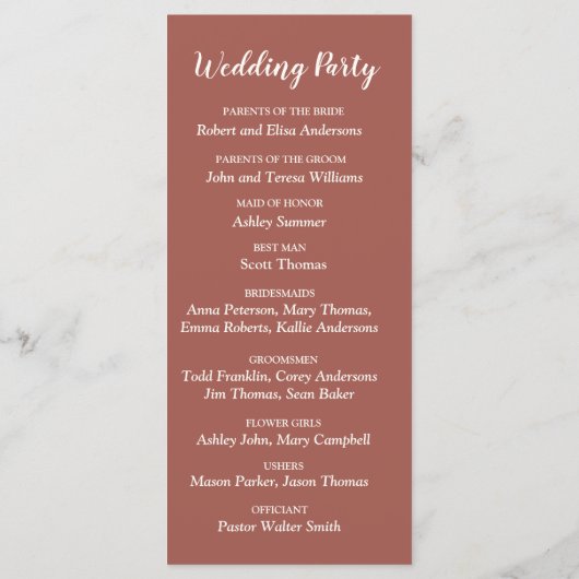 Programme Pampas Grass Floral Terracotta Boho Chic Mariage (Dos)