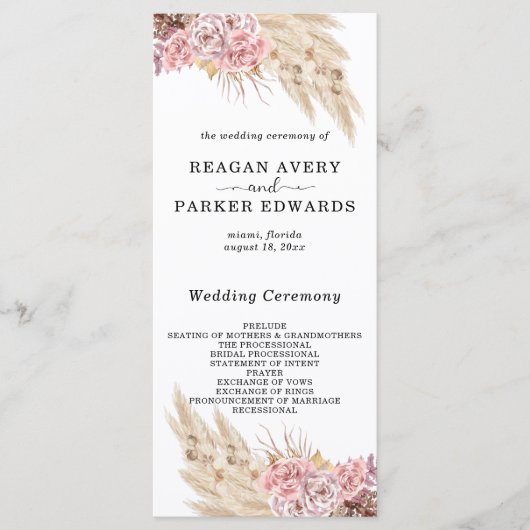 Programme Pampas Grass séché Floral Rose violet Mariage  (Devant)