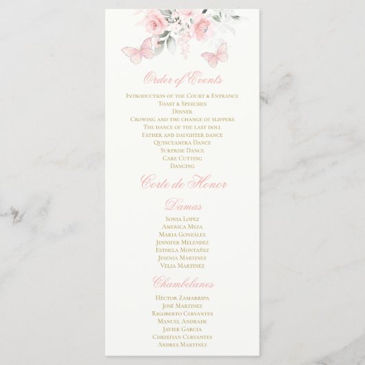 Programme Papillon rose Quinceañera (Devant)