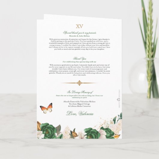 Programme Papillon Tiara Rose vert Quinceanera (Dos)