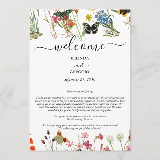 Programme Papillons fleur sauvage Floral Mariage Itinéraire (Devant)