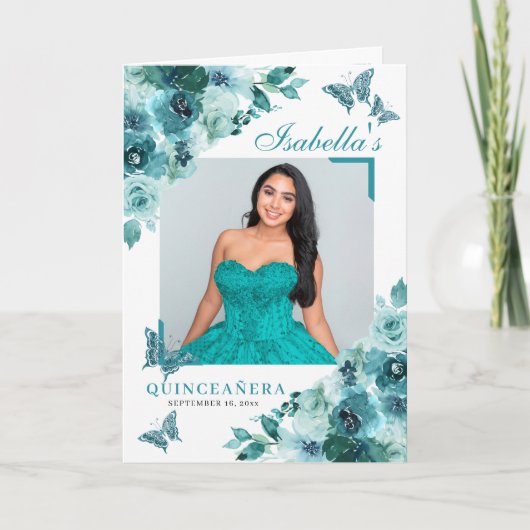 Programme Papillons turquoises floraux Quinceanera Tiara (Devant)