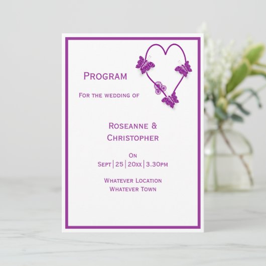 Programme Papillons violets Mariage de conception cardiaque (Debout devant)