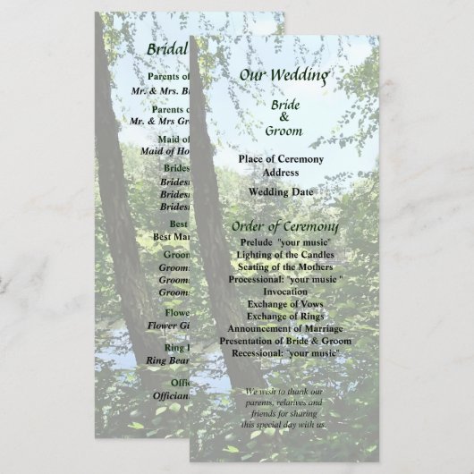 Programme Park With Bridge in Distance Wedding Program (Devant / Derrière)