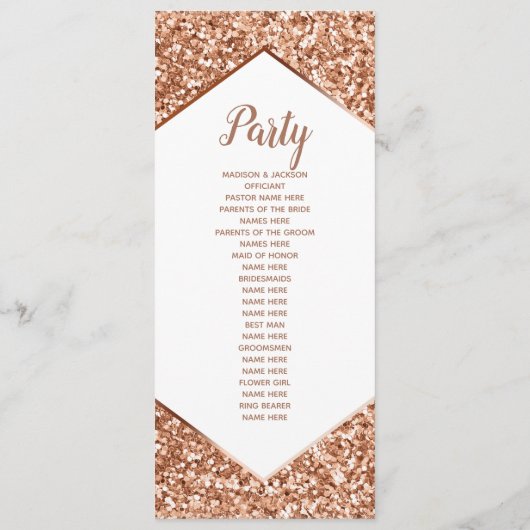 Programme Parties scintillant d'or rose Confetti Glam Weddin (Dos)