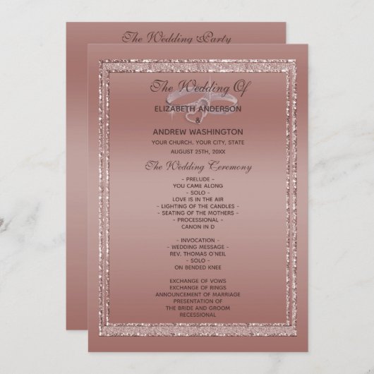 Programme Parties scintillant or rose et anneaux Mariage arg (Devant / Derrière)