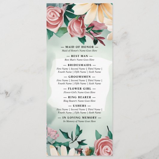 Programme Pastel Flower Elégance : Sage Green Floral Mariage (Dos)