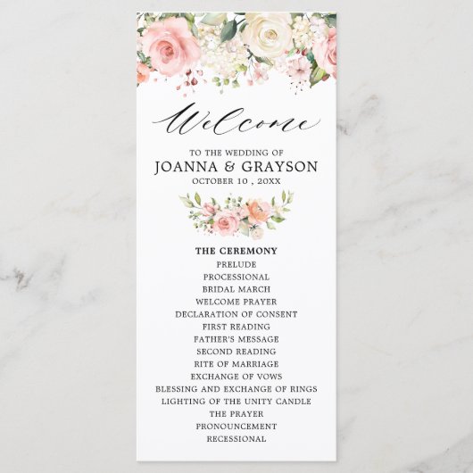 Programme Pastel Pink Blush Rose Floral Mariage botanique (Devant)