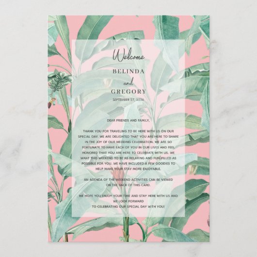 Programme Paume Tropical Rose Feuille Itinéraire Mariage (Devant)