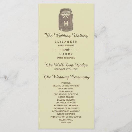 Programme Pays Burlap Mason Jar Mariage (Devant)