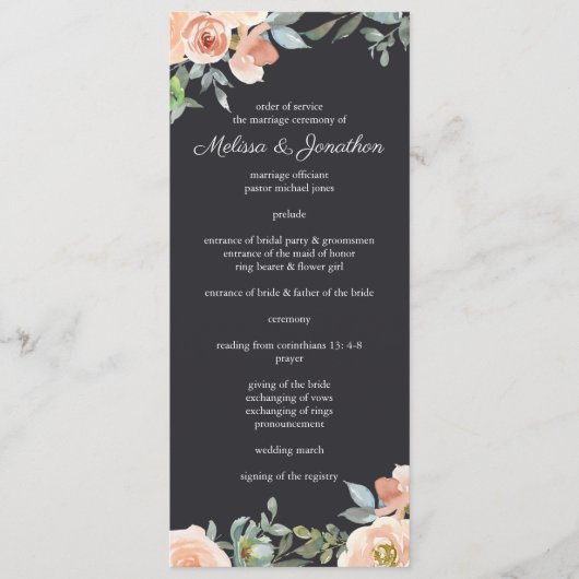Programme Peach Green Navy Pastel Floral Wedding Program (Devant)