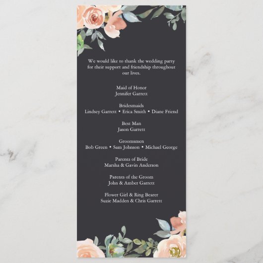 Programme Peach Green Navy Pastel Floral Wedding Program (Dos)