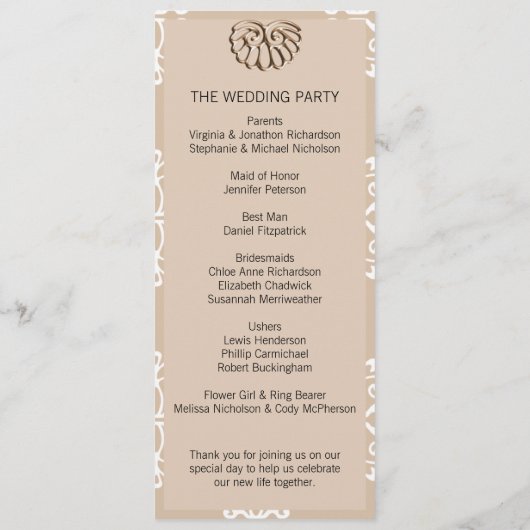 Programme Peach Mariage damassé (Dos)