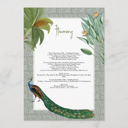 Programme Peacock Feather Tropical Mariage Itinéraire (Dos)