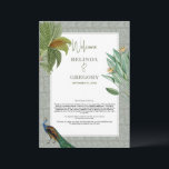 Programme Peacock Feather Tropical Mariage Itinéraire<br><div class="desc">Un design vintage d'oiseau paon avec verdure tropicale et motif damassé arrière - plan. Ce design est idéal pour toutes les saisons. Un design aquarelle élégant dans un thème contemporain. Un programme mariage d'itinéraires avec des plumes de paon glorieuses et des éléments modernes. Des invitations de mariage et d'autres articles...</div>