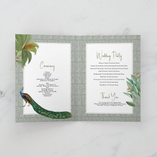 Programme Peacock Feather Tropical Mariage Ordre de service (Intérieur)