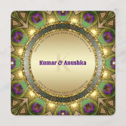 Programme Peacock Feathers Gold Glow Mariage indien Inviter (Devant)