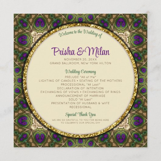 Programme Peacock Feathers violet vert or Mariage indien (Dos)