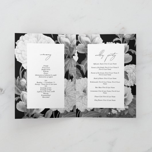 Programme Peonies noires et blanches Mariage Ordre de servic (Intérieur)